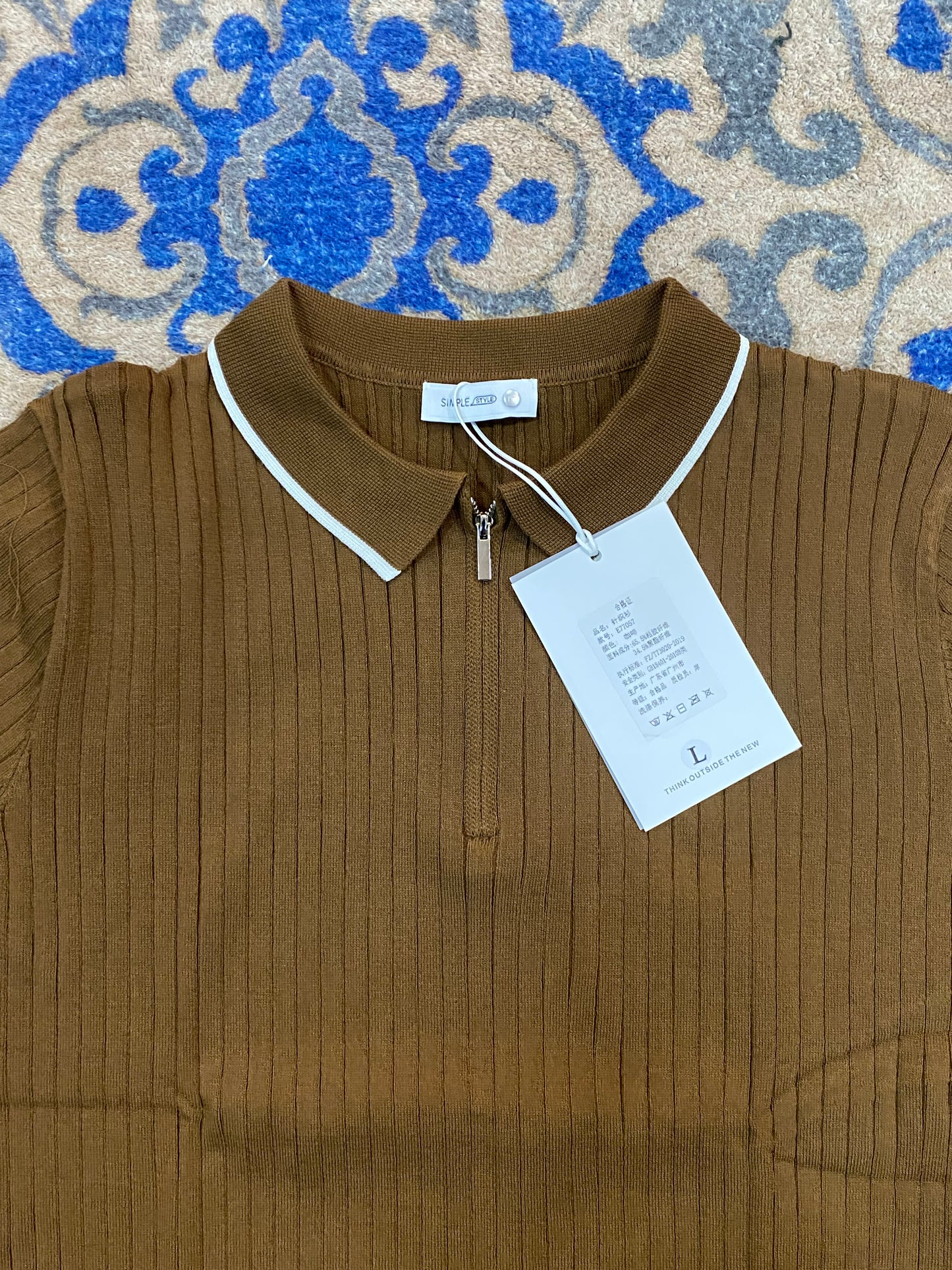 Knitted polo brown zip