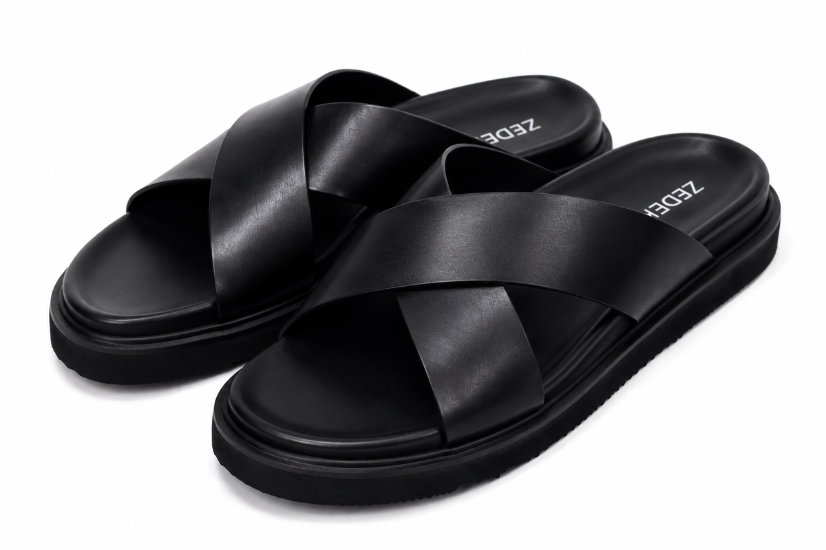 ZEDEK CRISS CROSS SLIDE IN BLACK