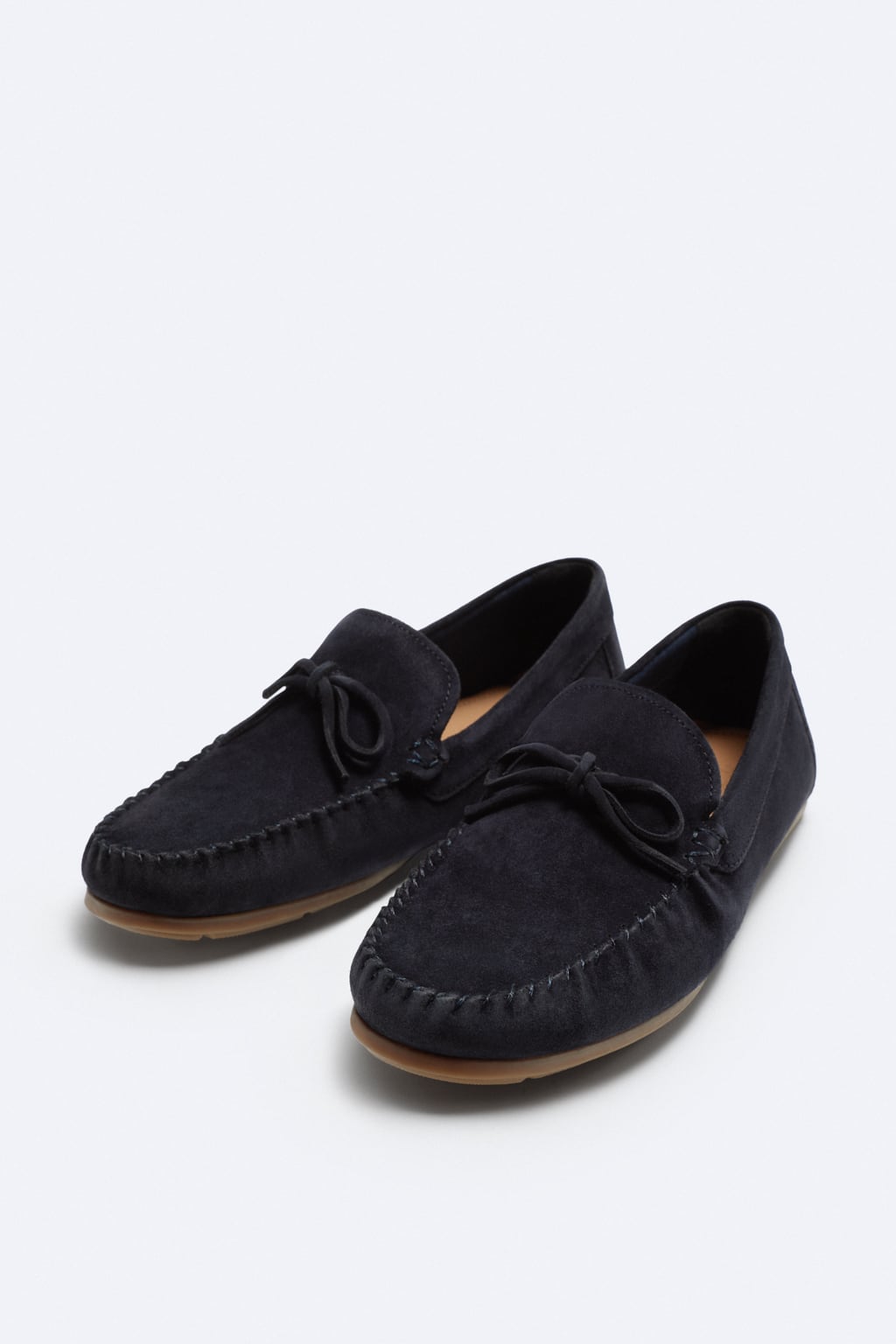 ZARA SPLIT SUEDE LOAFERS IN NAVY