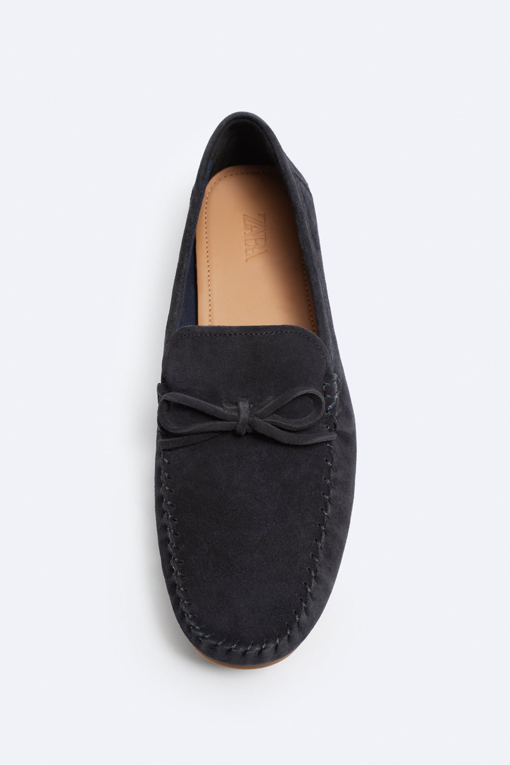 ZARA SPLIT SUEDE LOAFERS IN NAVY