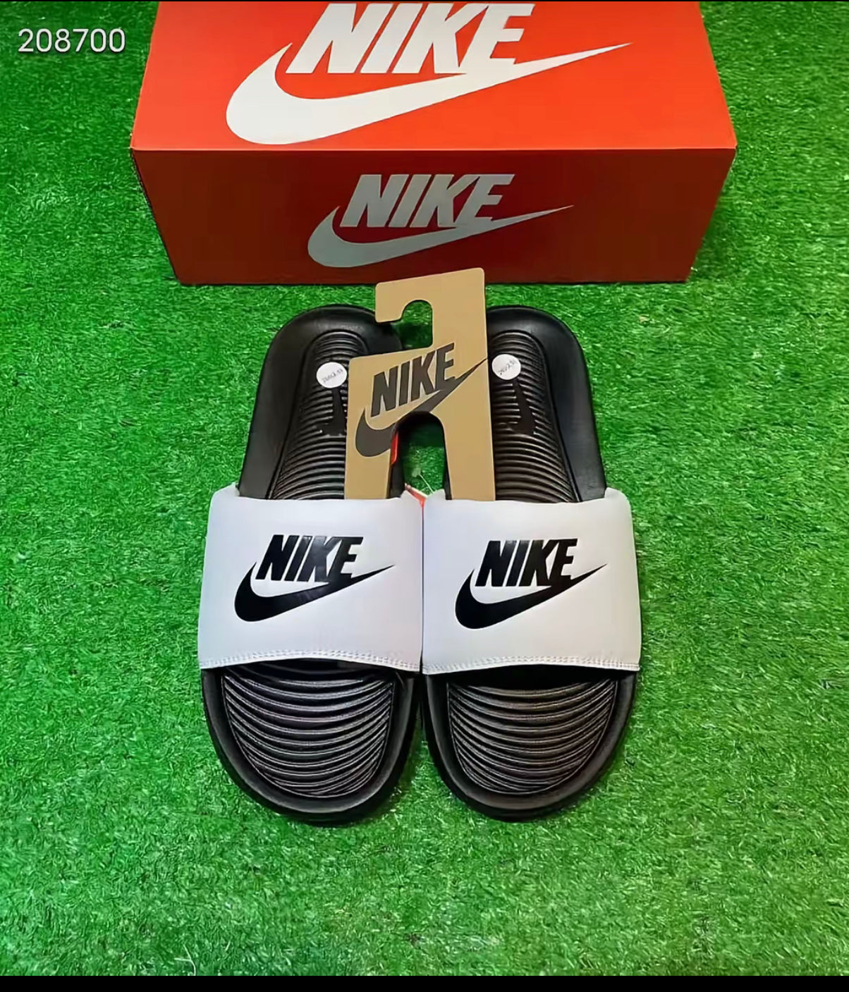 Nike victori slide white and black