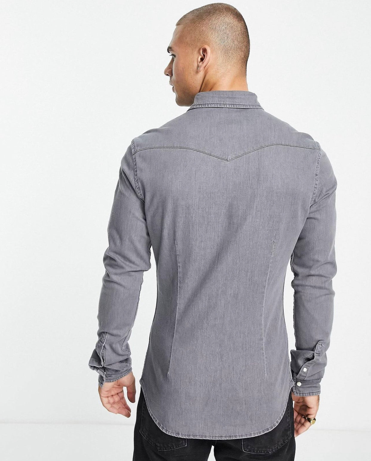 design skinny fit western denim shirt in grey