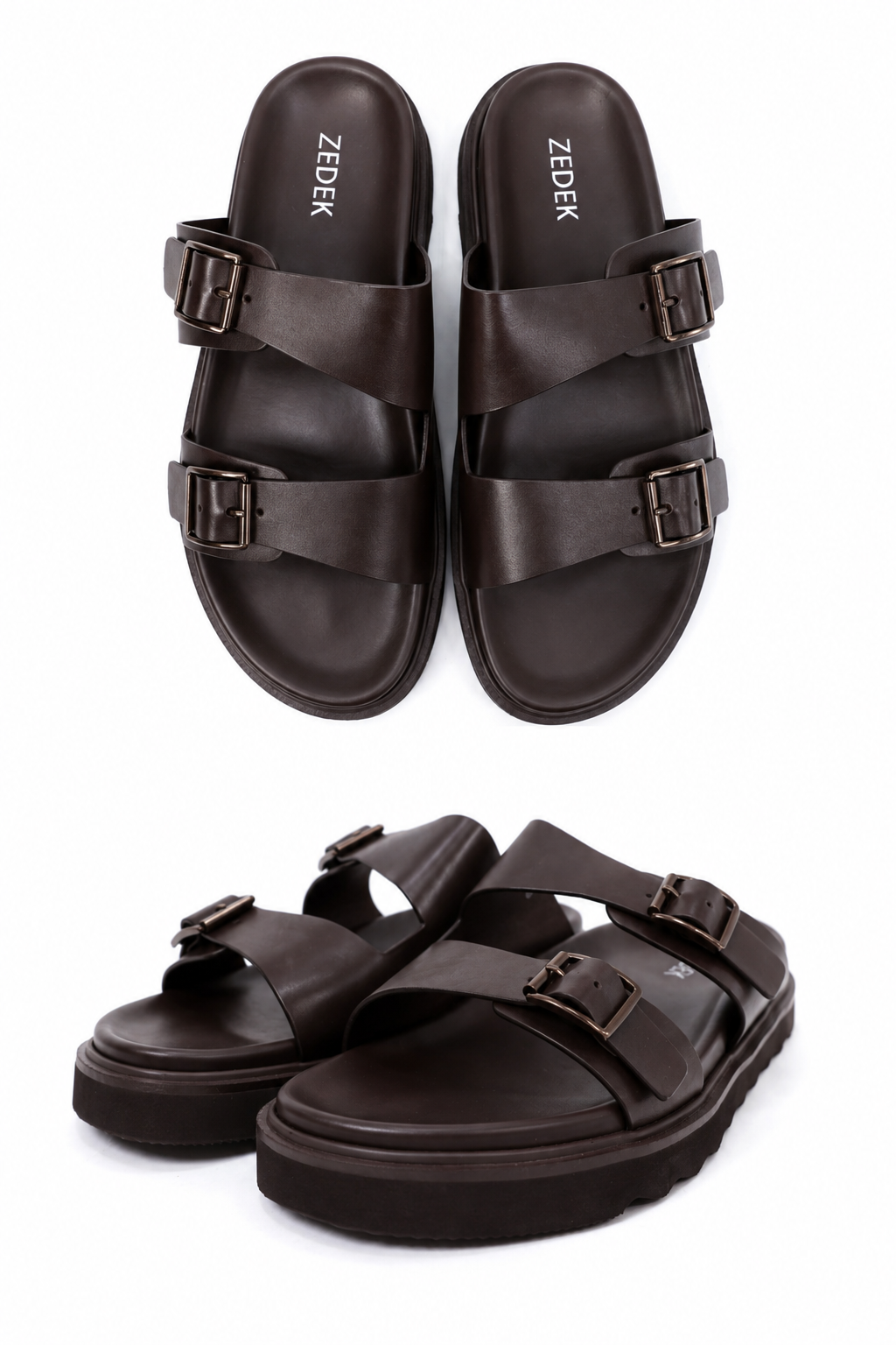 Zedek double strap slides in brown