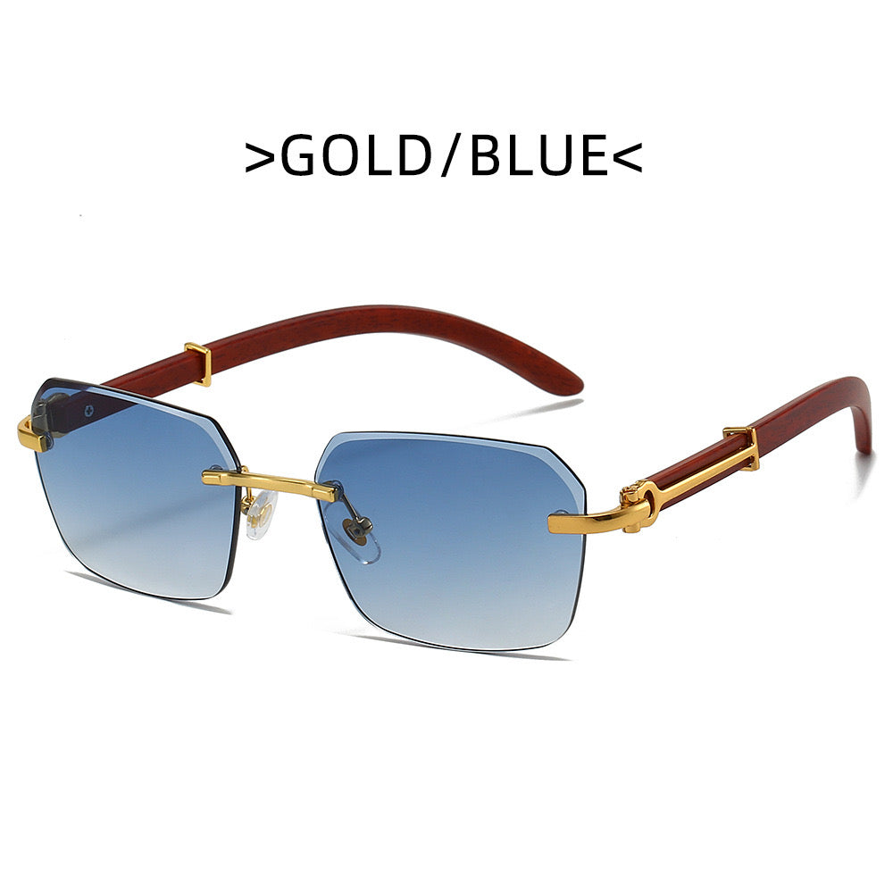 Rimless Blue lens in Gold frame