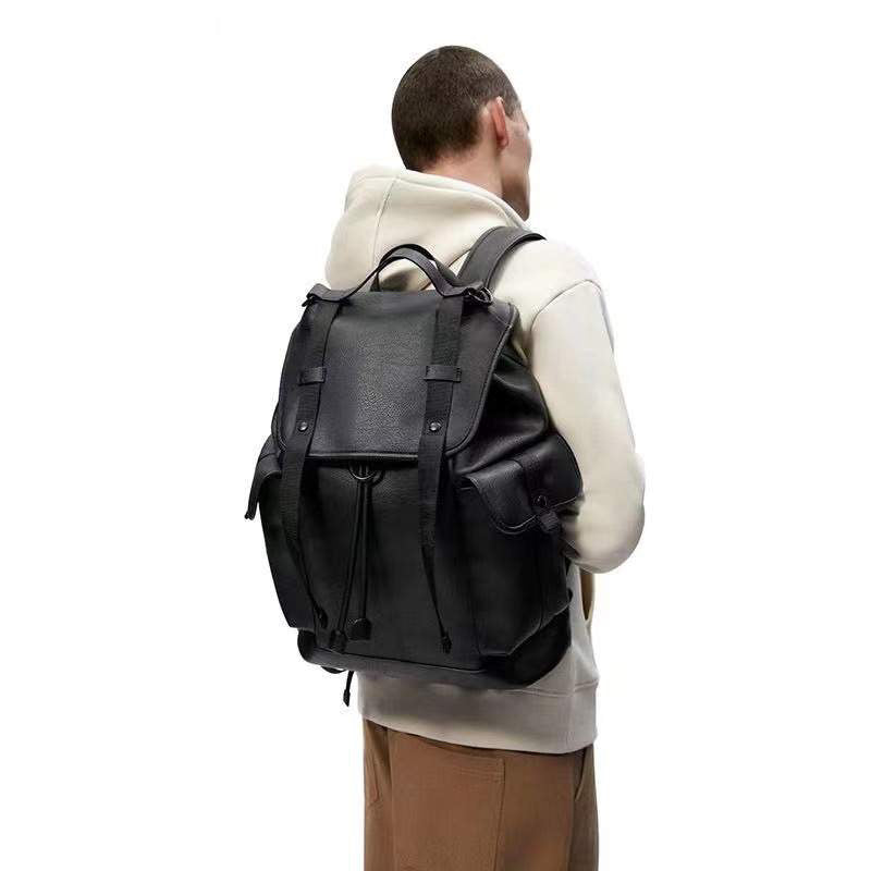 RUBBERIZED EXPLORER LEATHER BACKPACK BLACK