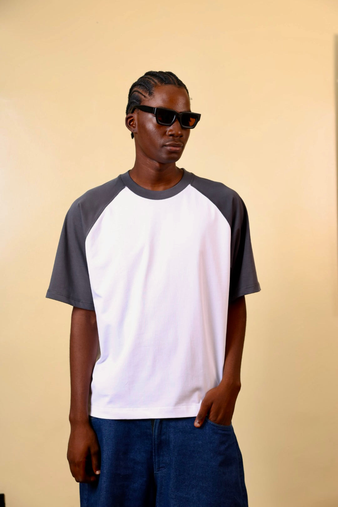 Two Tone Ranglan T-shirt in Grey and White