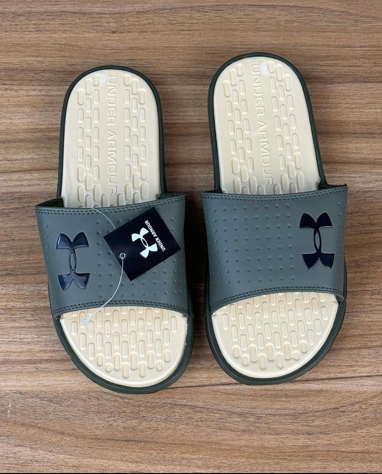 Under amour slides in camo green