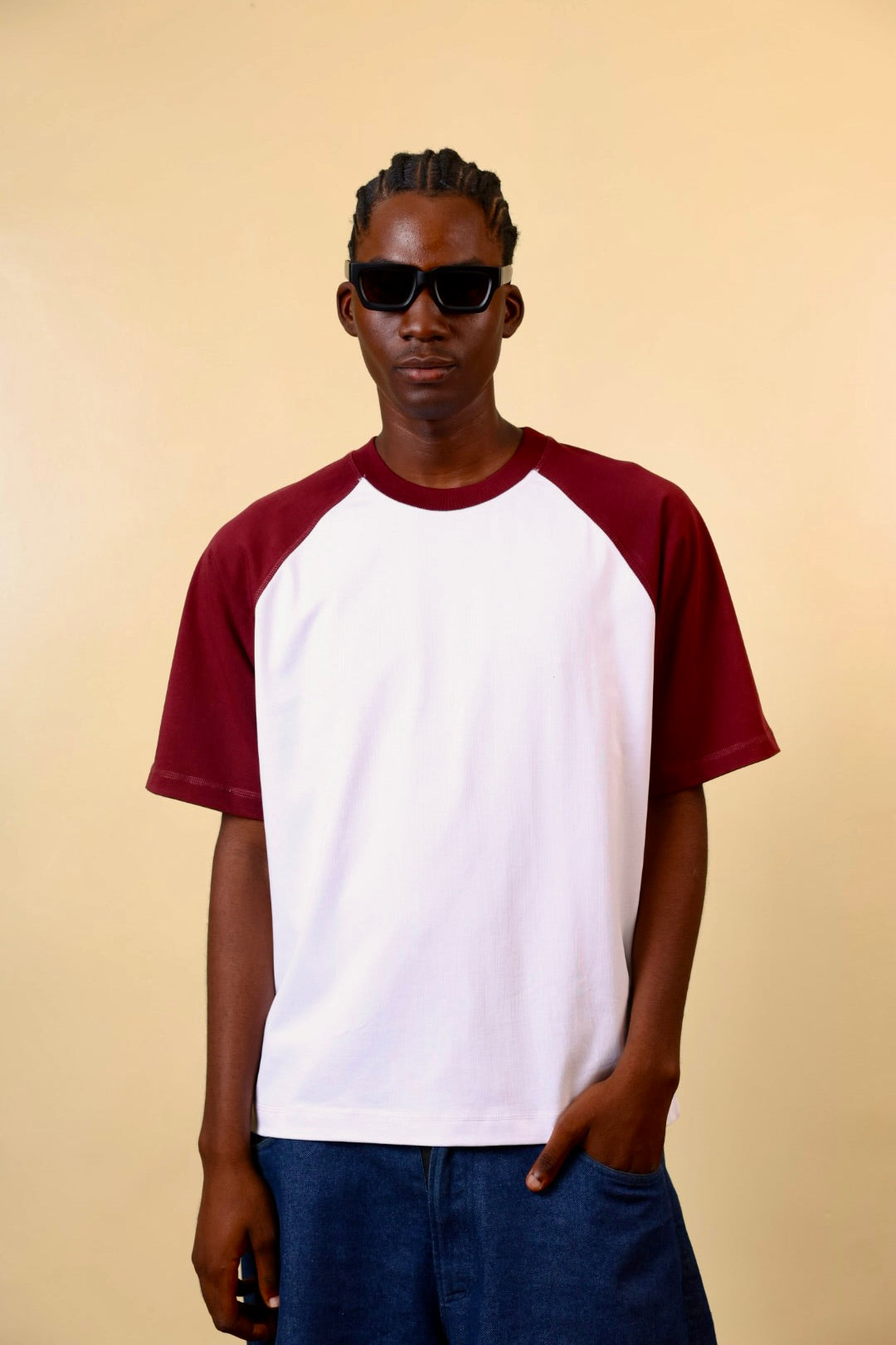 Two Tone Ranglan T-shirt in Red and white