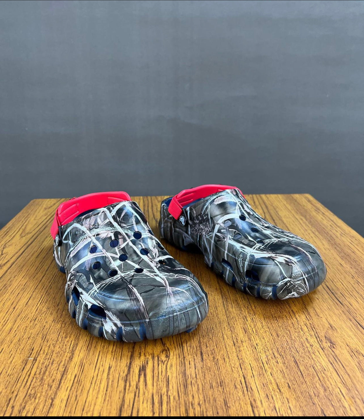 Off road leaf crocs with red strap