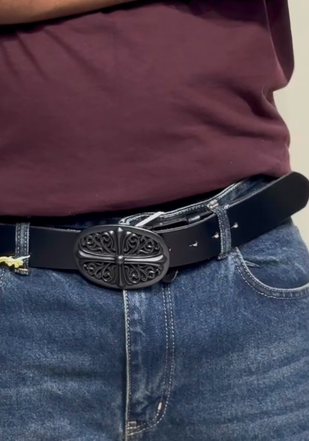 CHROME OF HEARTS PLAIN LEATHER BELT