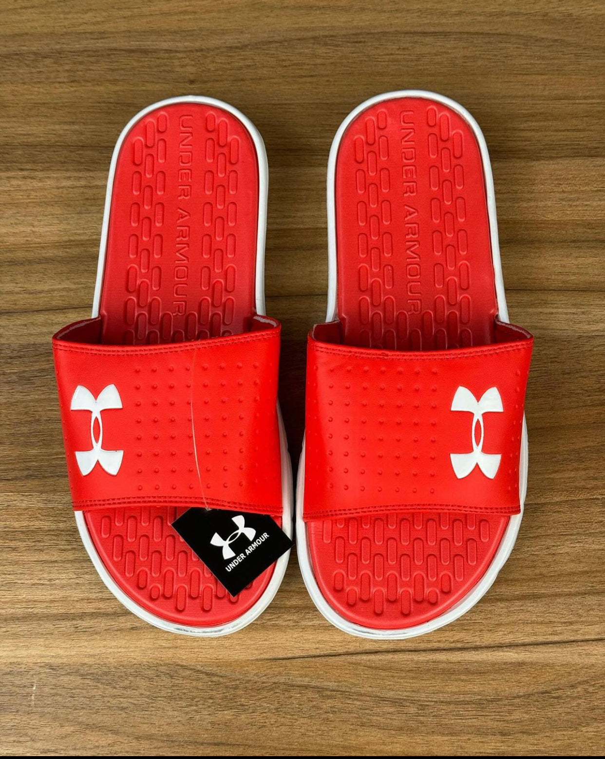 Under amour slides in red and white