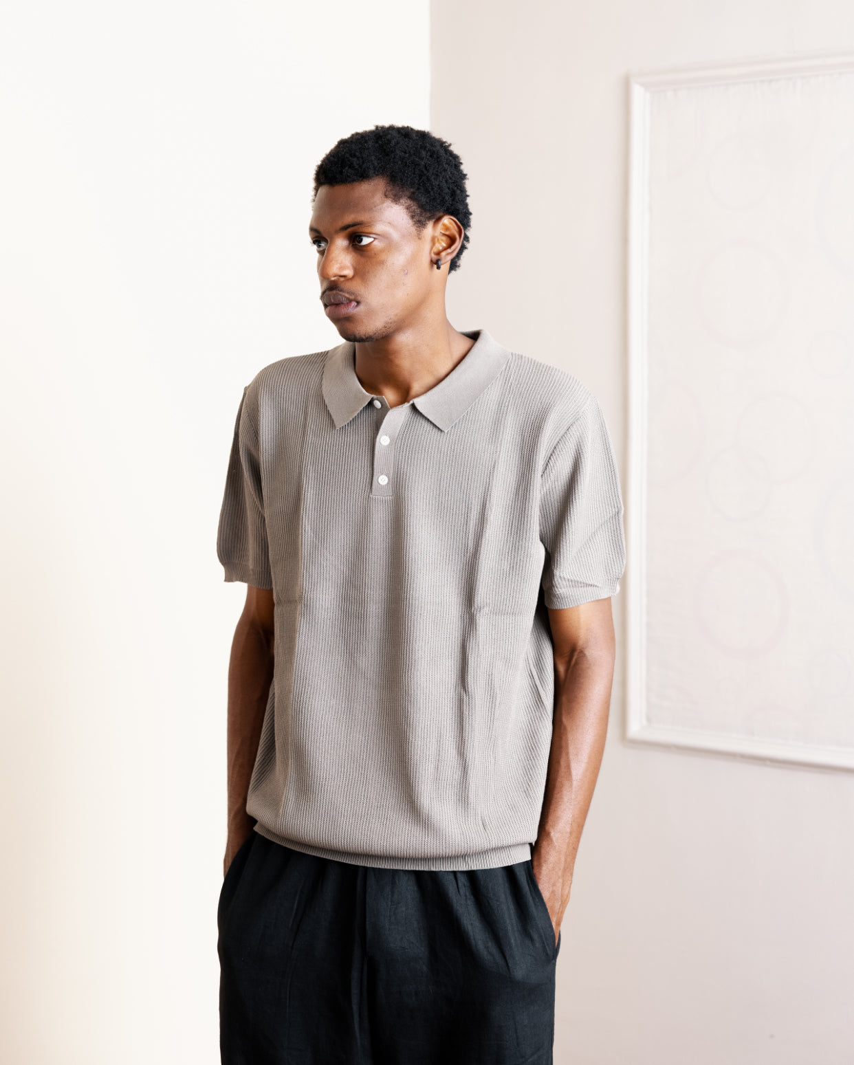 Knitted Polo in Ash 001
