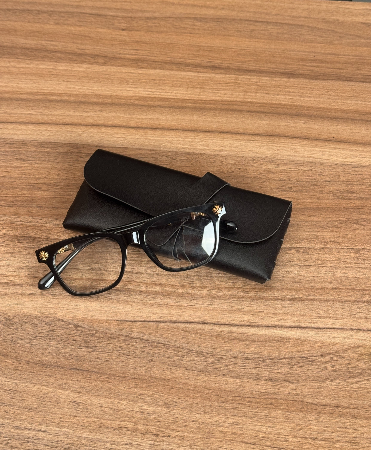 Zedek Chrome of Heart Glasses in Black and Gold Lens
