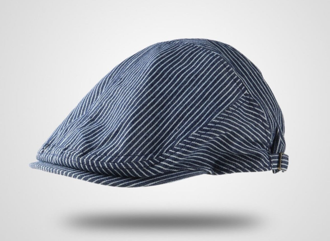 Strip hat in deep blue