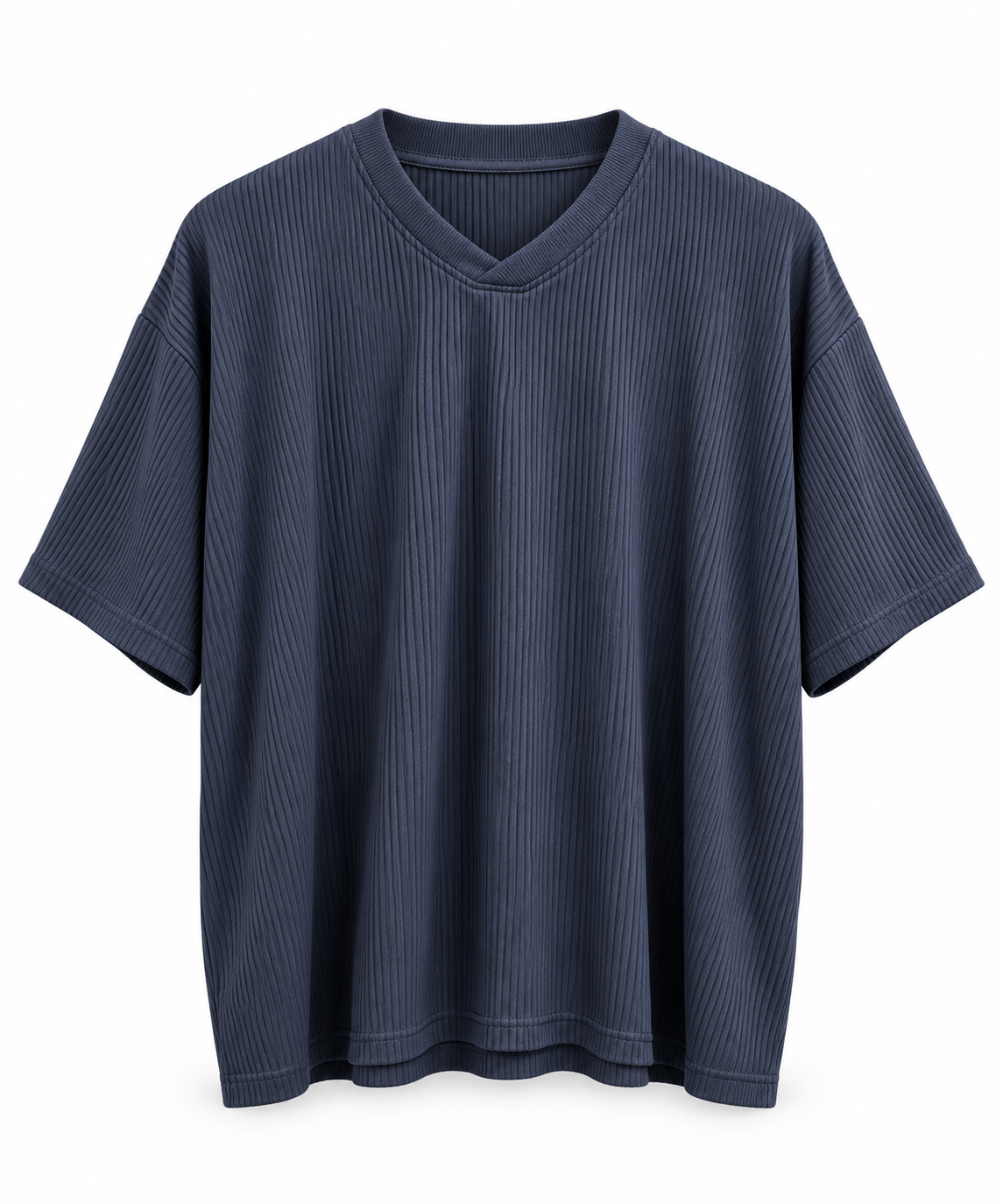 Zedek Revere V-Neck Tee in Navy Blue color