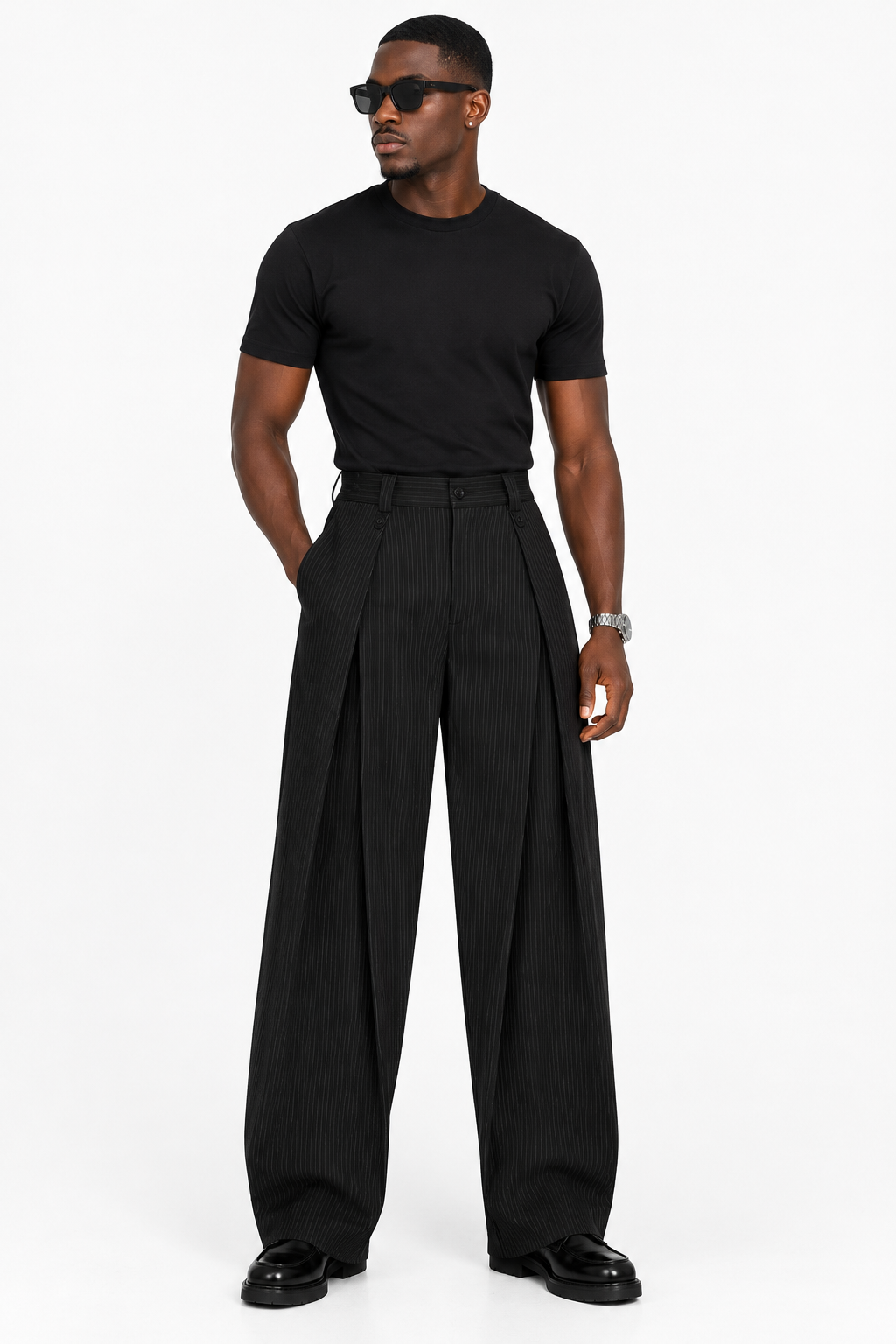 Office pant in black stripe