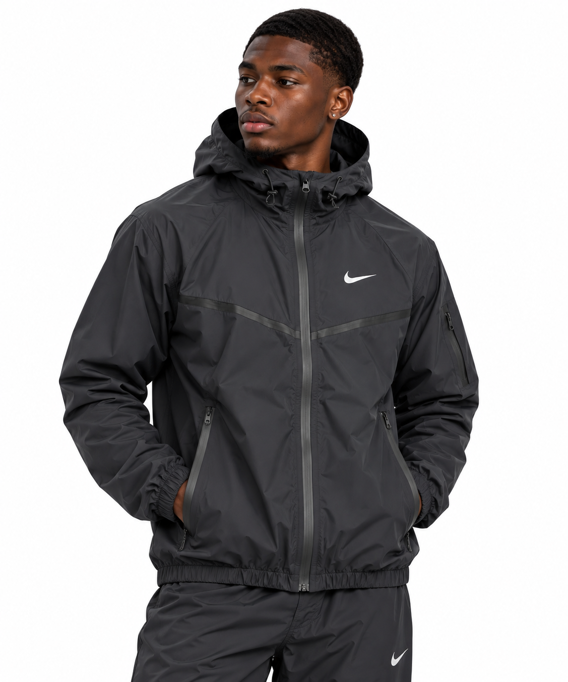 Nike charcoal grey hooded winder breaker jacket