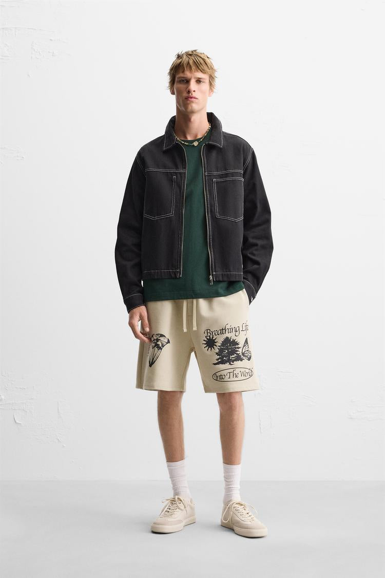 ZARA PRINTED GRAPHIC BERMUDA SHORTS