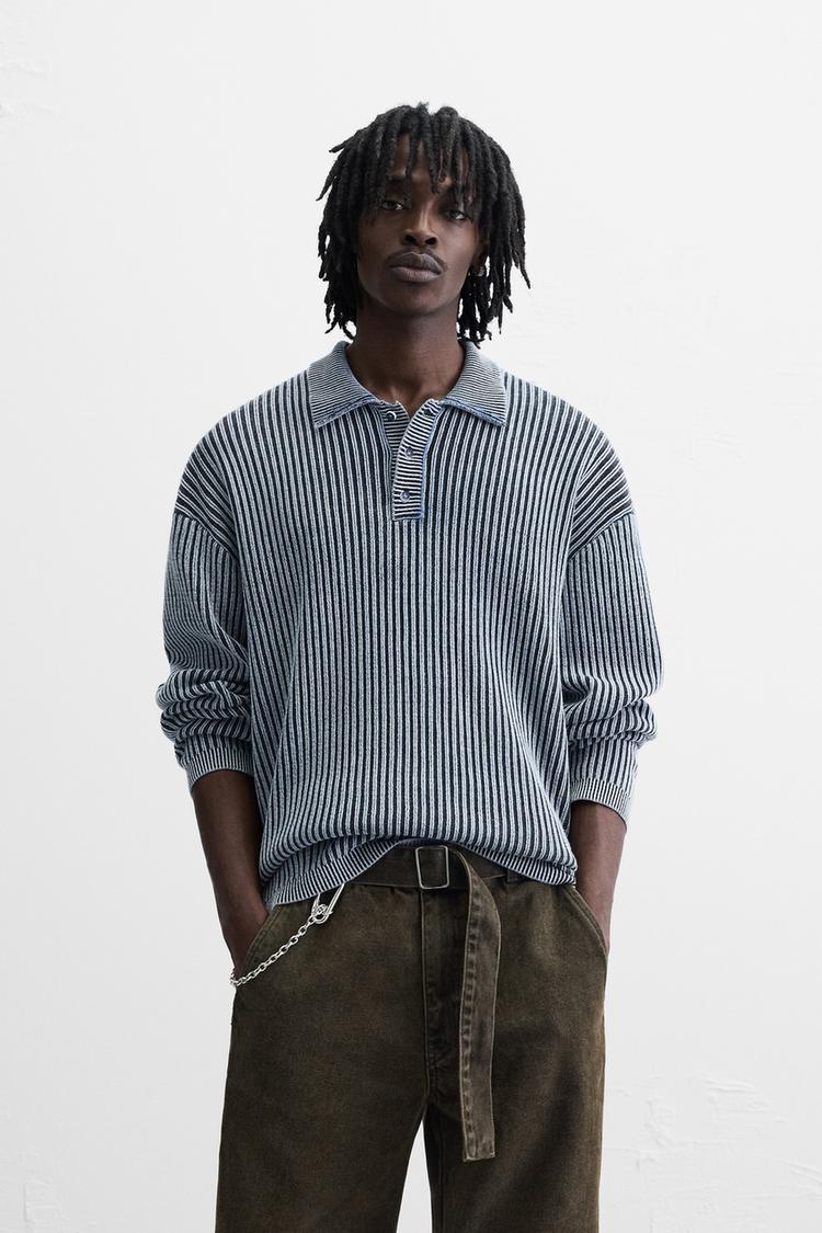 ZARA WASHED KNIT POLO SHIRT