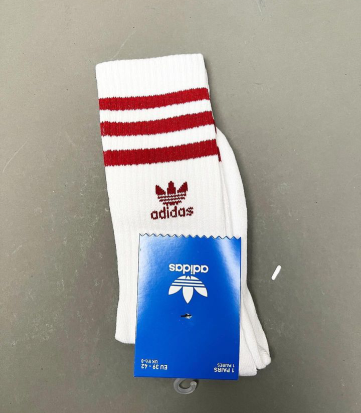 Adidas socks with red stripes