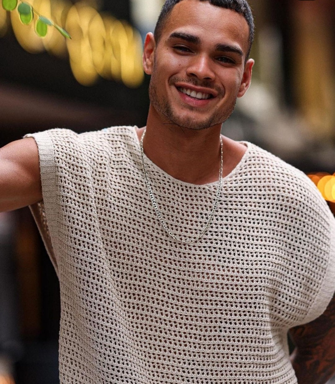 Knit up and down set in beige