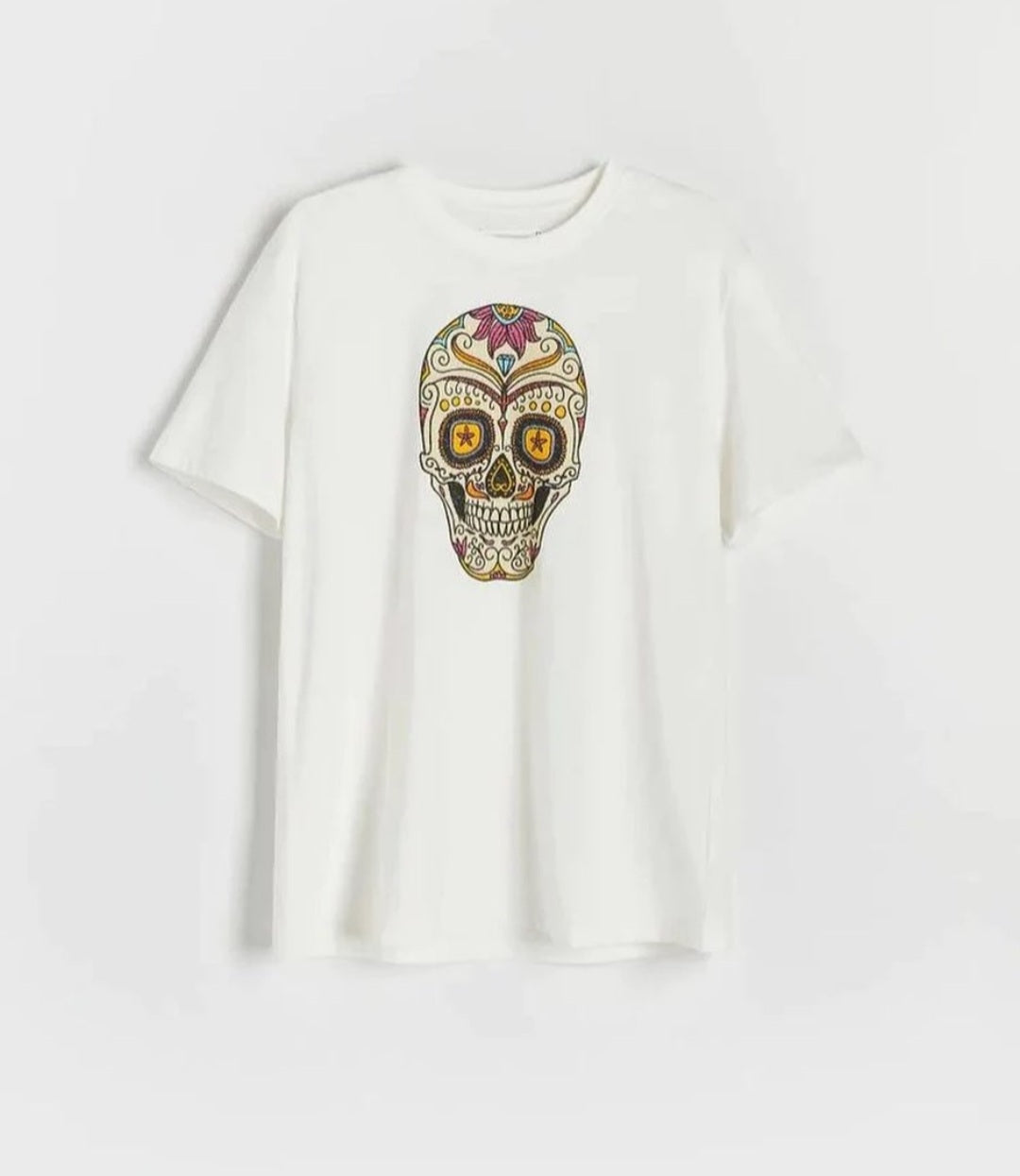 Reserved skull print Tshirt in white