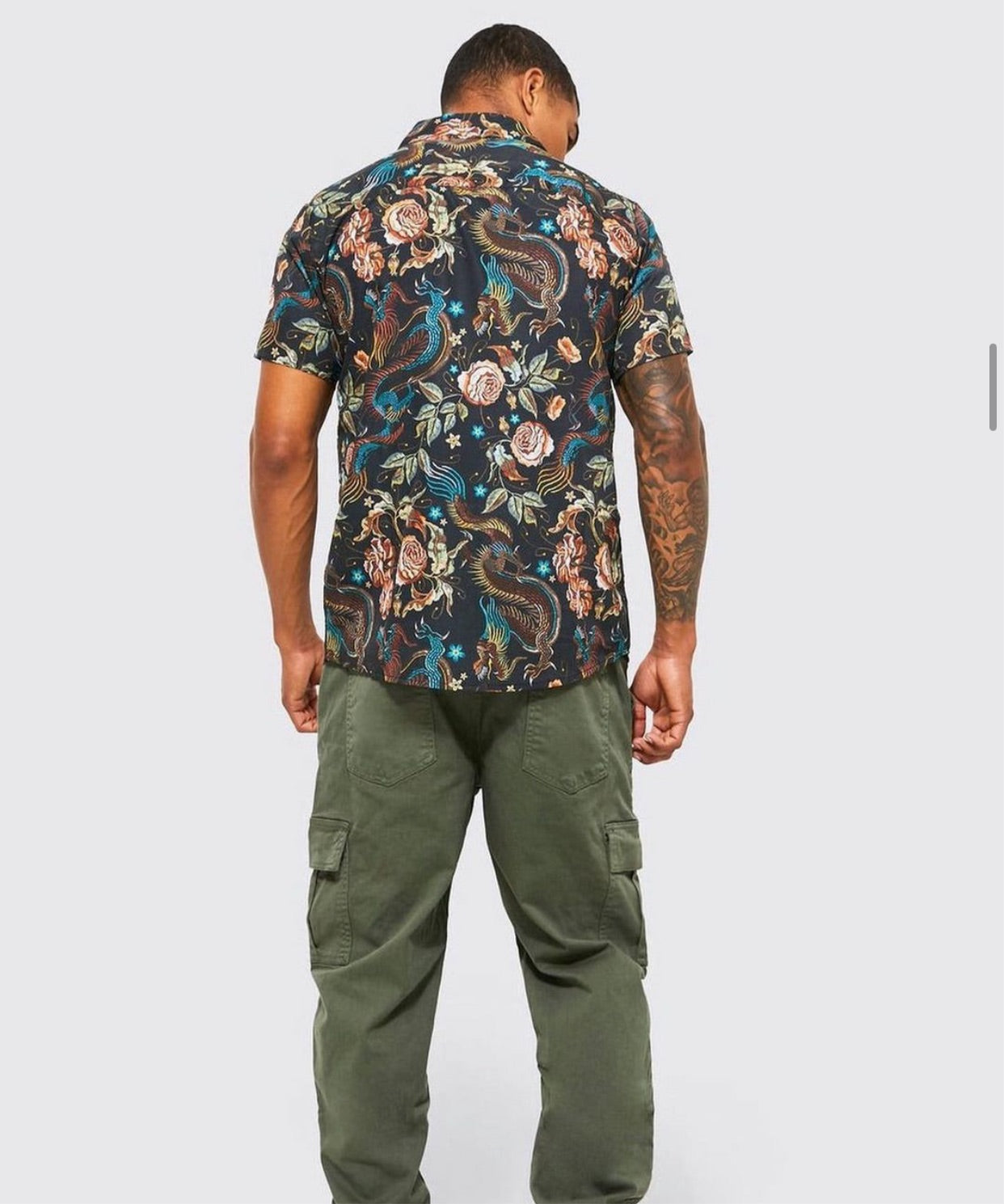 Boohooman dragon print short sleeve shirt