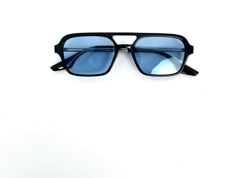 Retro double bridge pilot sunglass in blue