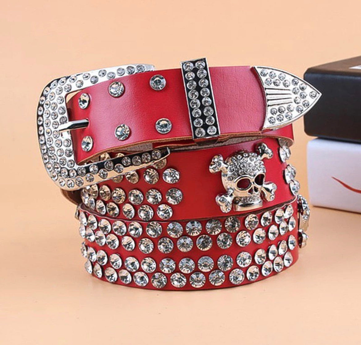 Bling Rhinestones Belt in Red