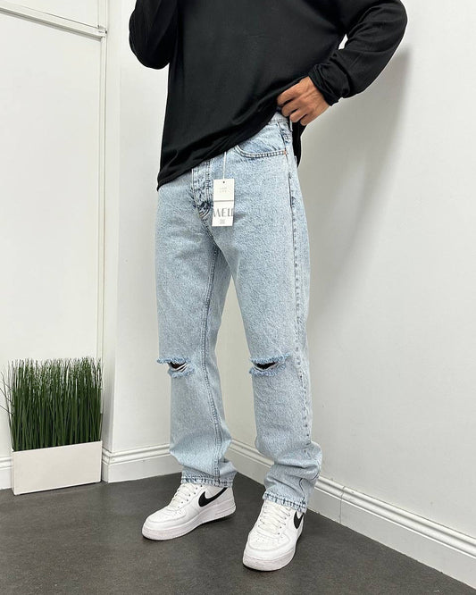 Wel1 denim ripped jeans in light blue