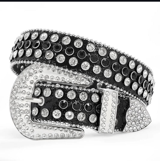 Rhinestone belt black (white stone)Em8096