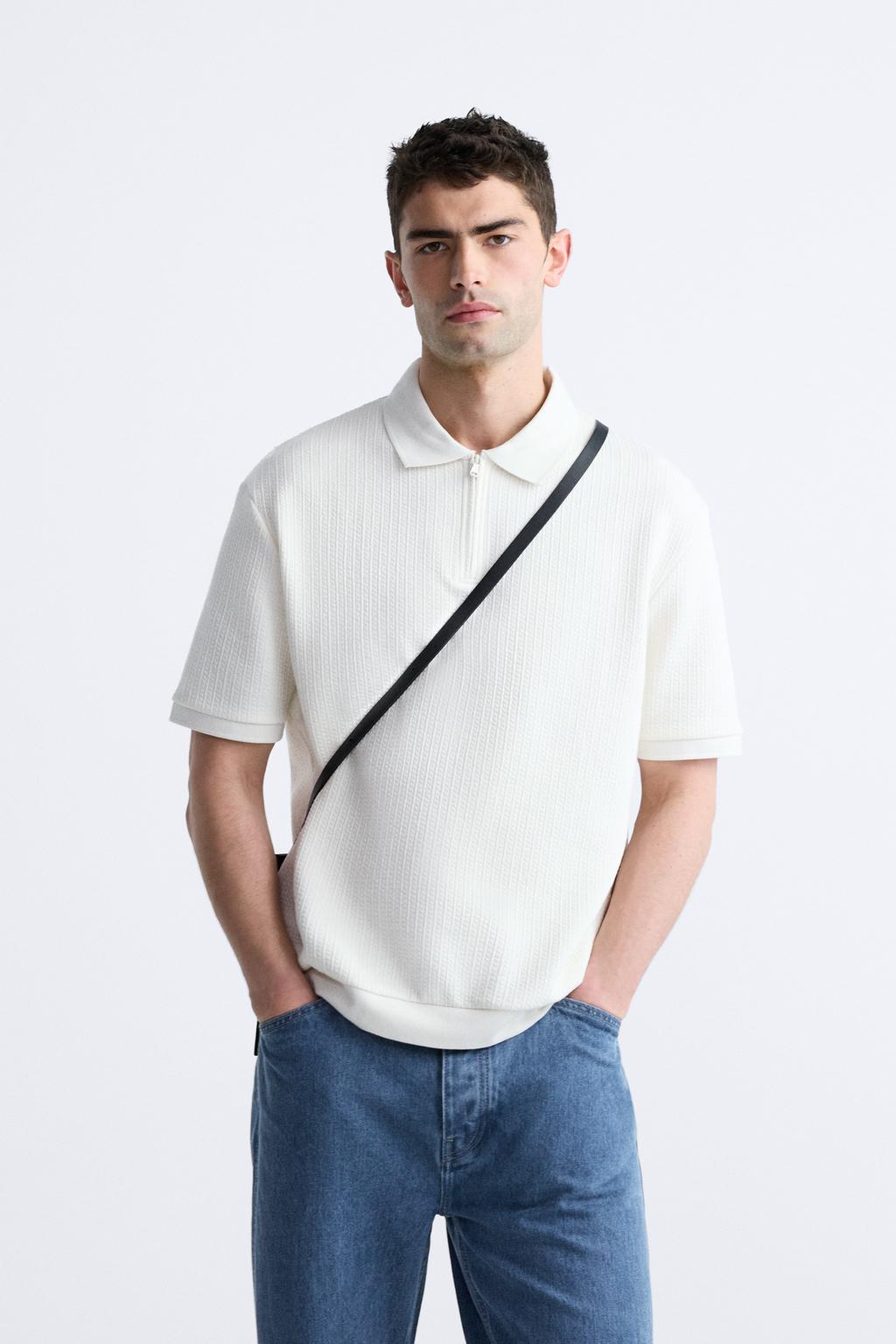 ZARA TEXTURED WEAVE QUARTER-ZIP POLO SHIRT