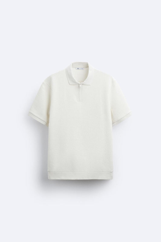 ZARA TEXTURED WEAVE QUARTER-ZIP POLO SHIRT