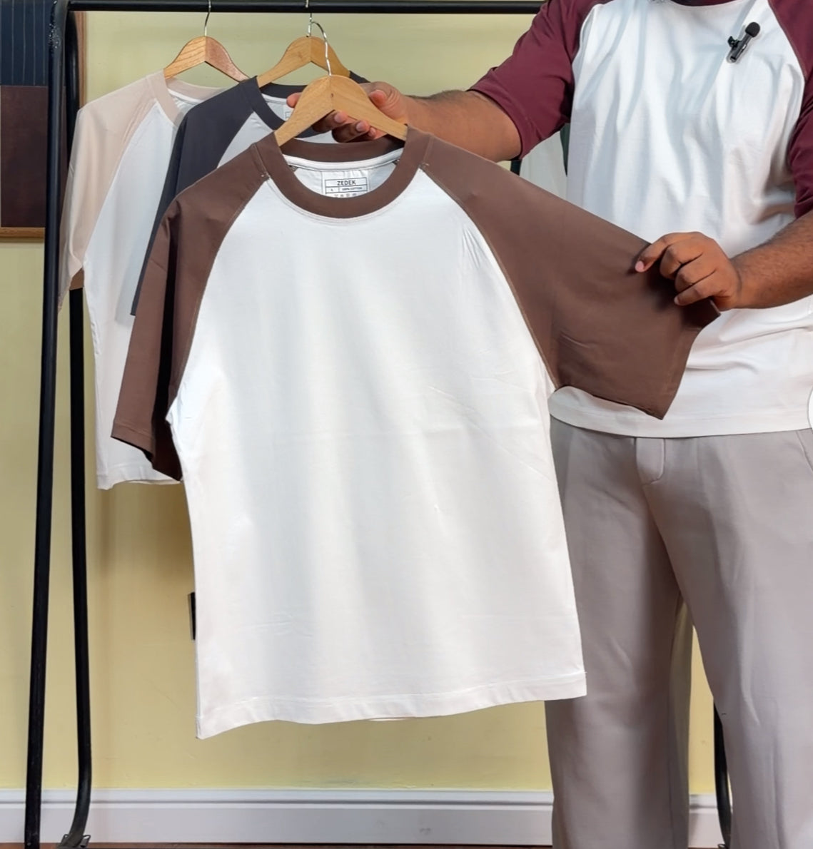 Two tone Ranglan T-shirt in Brown and White