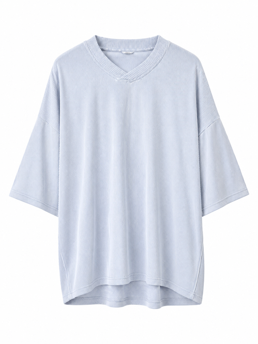 Zedek Revere  V -Neck Tee in Light Blue