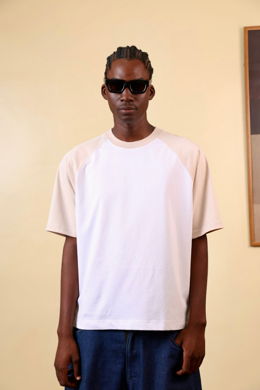 Two Tone Ranglan T-shirt  in Cream and White