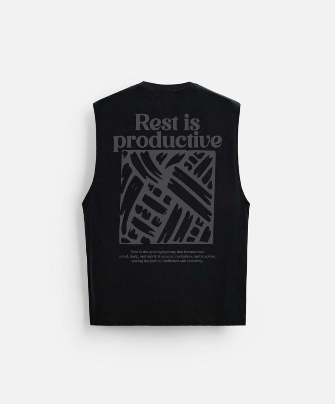 ZEDEK STUDIOS REST IS PRODUCTIVE SLEEVELESS TEE