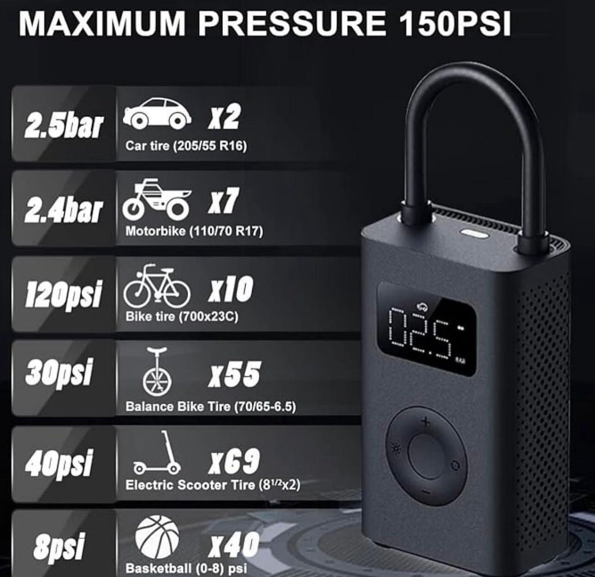 Portable electric rechargeable Air pump for motorcycle / bike / car/ ball