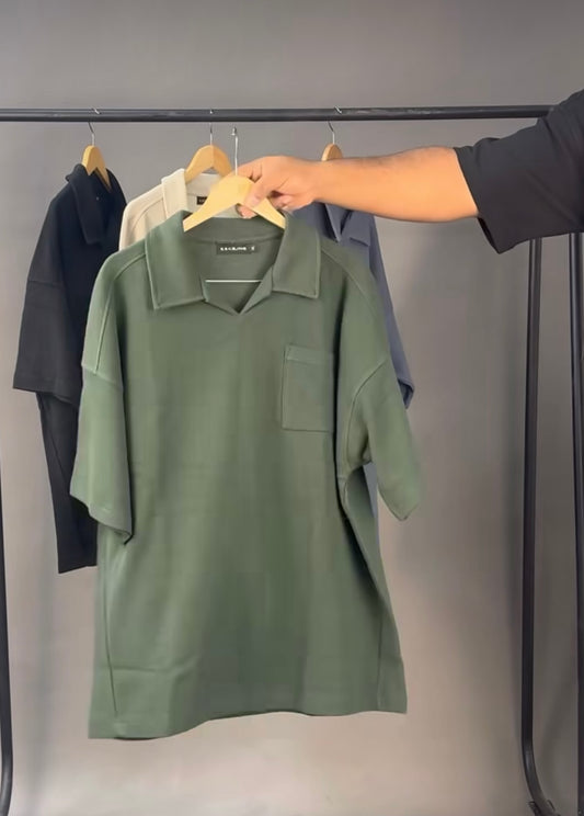 SOK OVERSIZED HEAVYWEIGHT
WAFFLE POLO IN OLIVE GREEN