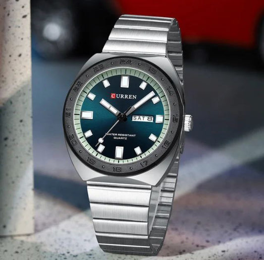 Curren Sliver Chain Watch In Green Dial