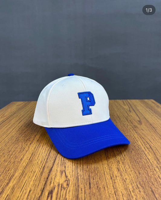 P patch hat in cream and blue