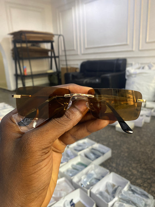 RECTANGLE RIMLESS BROWN LENS GLASSES