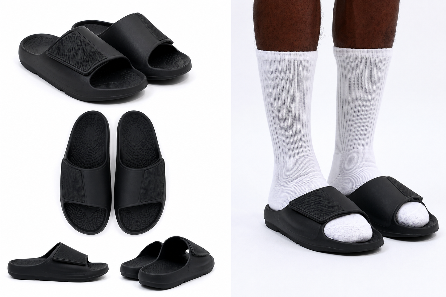 Zedek strap orthopedic sliders in black