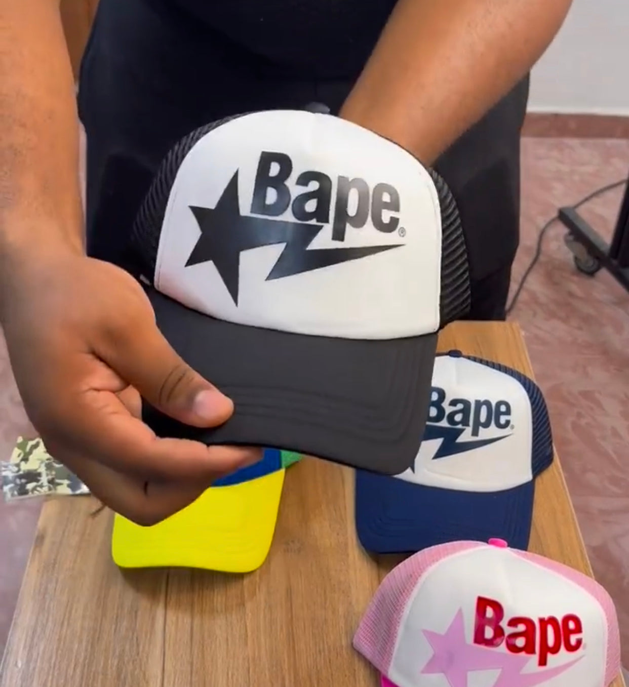 Bape trucker hat black