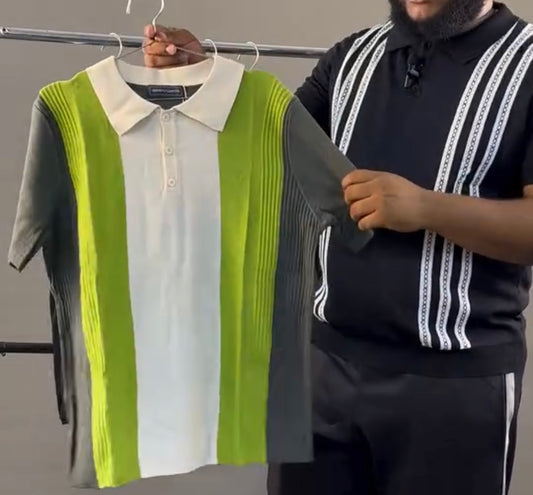 Knitted polos green and cream colour