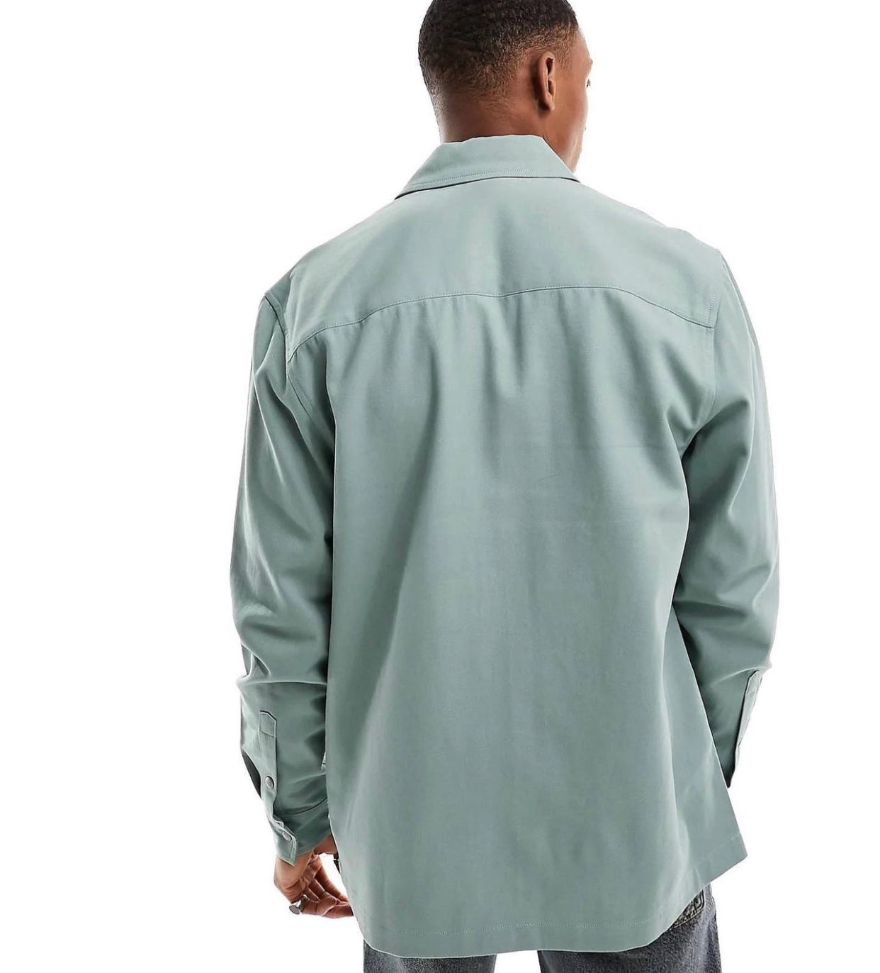 Asos design twill zip through shacket in sage green