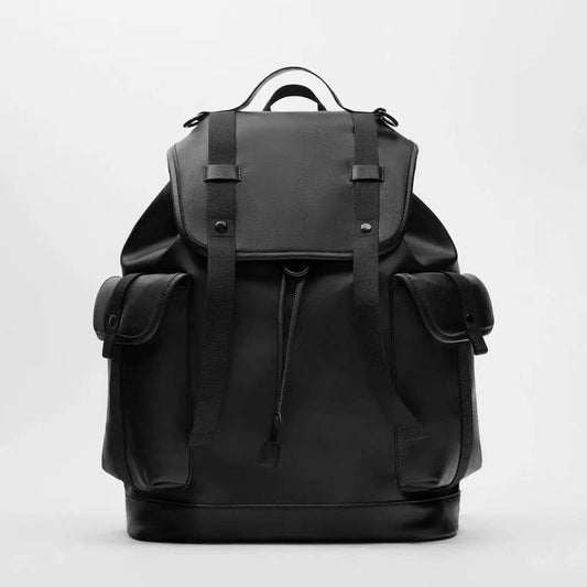 RUBBERIZED EXPLORER LEATHER BACKPACK BLACK