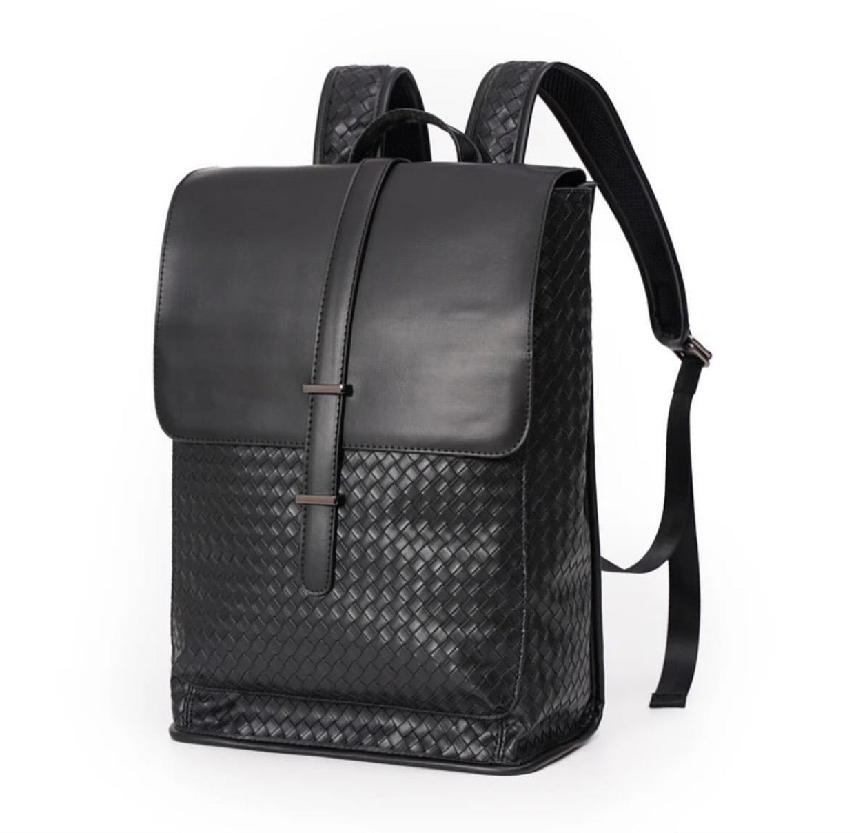 Woven leather backpack in black