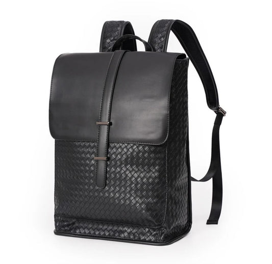 Woven leather backpack in black