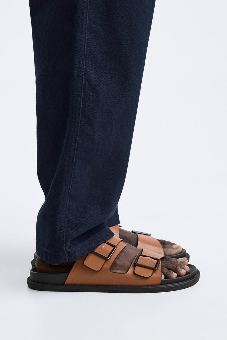 ZARA DOUBLE STRAP SANDAL IN LIGHT BROWN